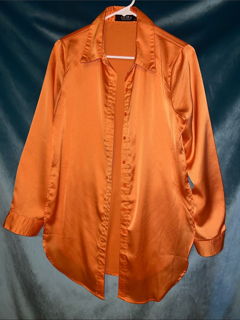 AKIRA Orange Satin Button-Down Shirt